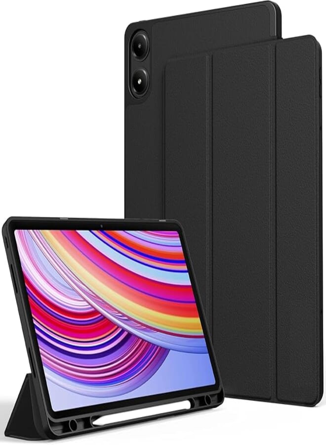 Muzz Redmi Pad Pro 12.1 inch Tablet Flip Cover Case with Pencil Holder, Auto Sleep/Wake (Black)